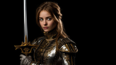 a woman in armor holding a swordの素材