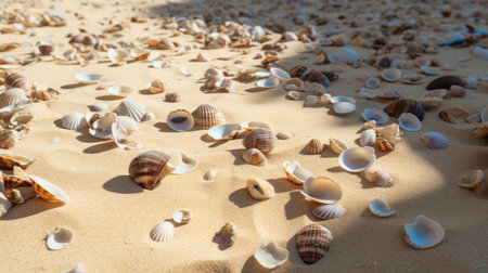 a group of shells on sandの素材
