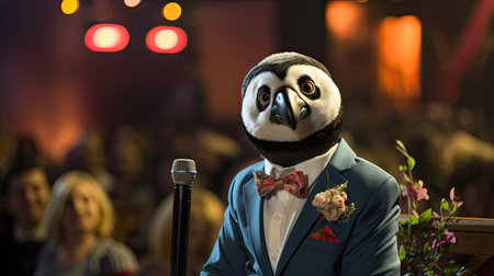 a person in a suit with a bird headの素材
