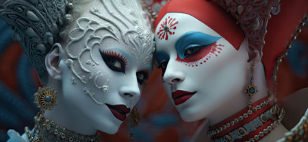 two women wearing white masksの素材