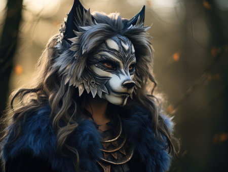 a woman wearing a wolf maskの素材