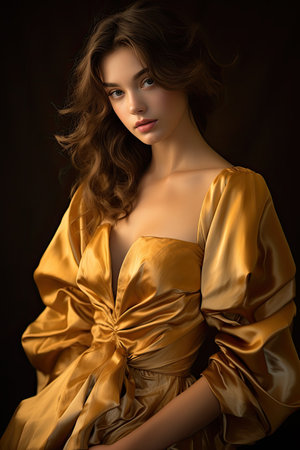 a woman in a gold dressの素材