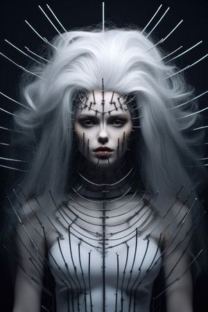 a woman with white hair and a white dressの素材