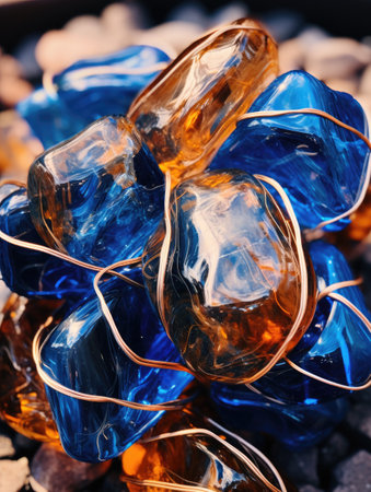 a pile of blue and orange plastic objectsの素材