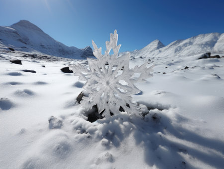 a snowflake in a snowy landscapeの素材
