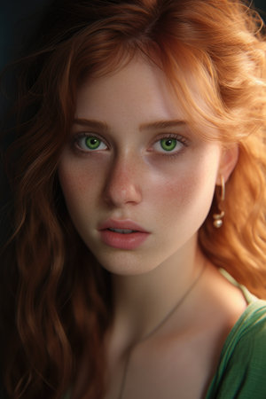 a woman with red hair and frecklesの素材