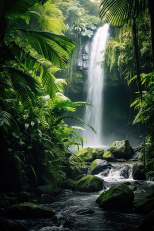 a waterfall in a forestの素材