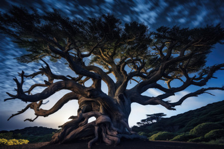 a large tree with twisted branchesの素材