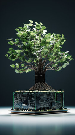 a tree growing from a computer boardの素材