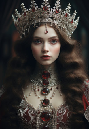 a woman wearing a crown and necklaceの素材