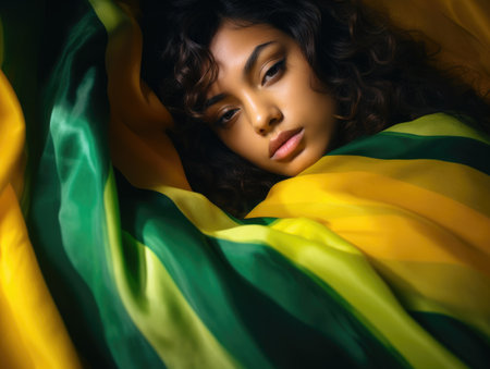 a woman wrapped in a yellow and green fabricの素材