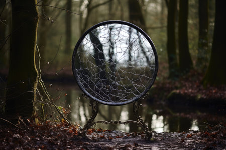 a circular object in the middle of a forestの素材