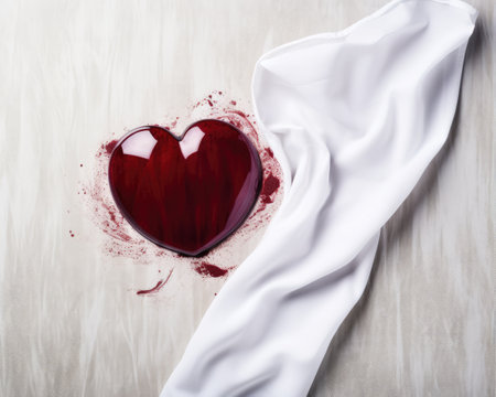 a red heart with blood on it and a white clothの素材