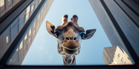 a giraffe looking up at the skyの素材