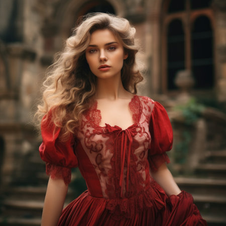 a woman in a red dressの素材