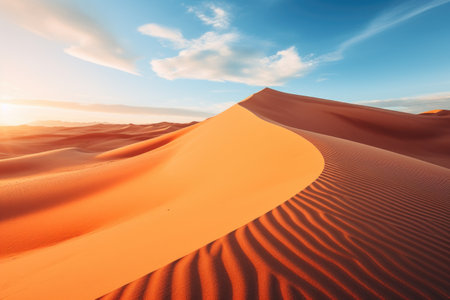 a sand dune with blue sky and cloudsの素材