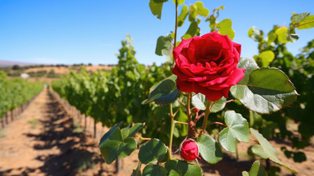 a red rose in a vineyardの素材