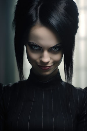 a woman with dark hair and makeupの素材