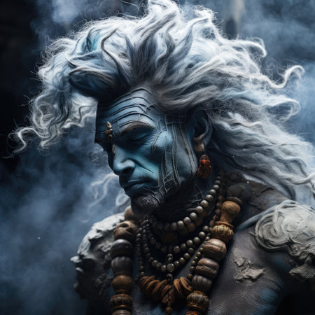 a man with blue face paint and white hairの素材