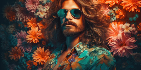 a man with long hair and sunglassesの素材