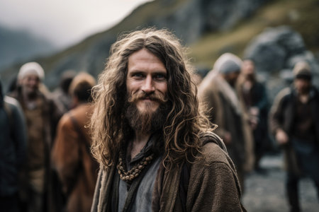 a man with long hair and beardの素材