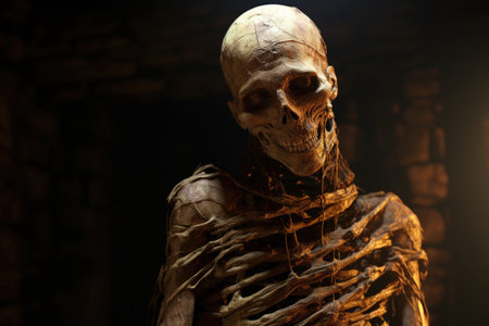 a skeleton in a dark roomの素材