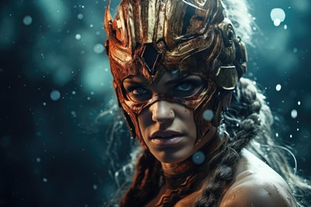 Close-up portrait of a beautiful woman in a fantasy warrior costumeの素材