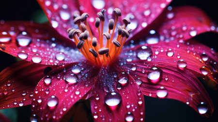 a close up of a flower with water dropletsの素材