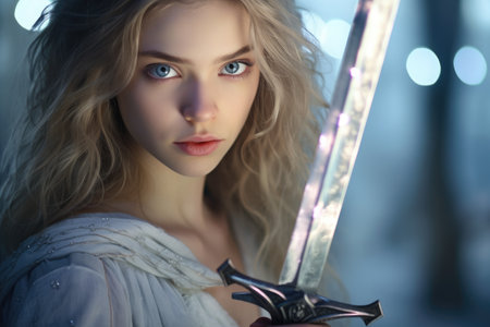a woman holding a swordの素材