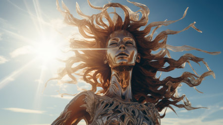 a woman with long hair and shiny bodyの素材