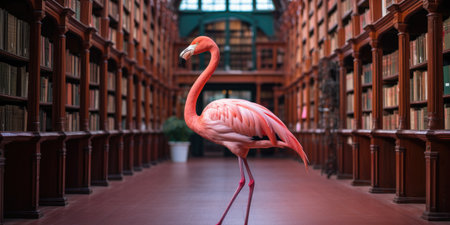 a flamingo standing in a libraryの素材