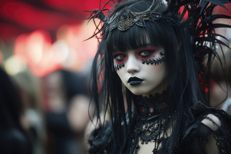 a woman with black makeup and black hairの素材