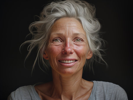 a woman with grey hairの素材