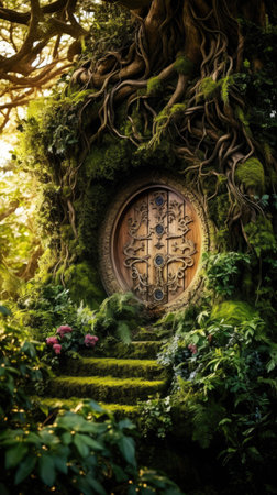 a round door in a treeの素材