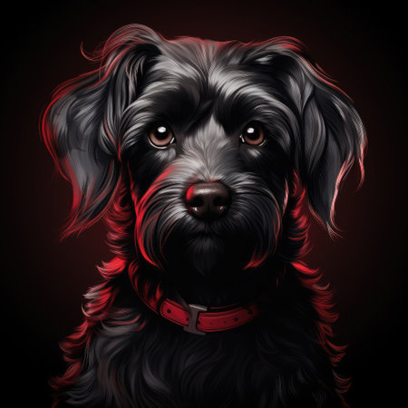 a black dog with red collarの素材