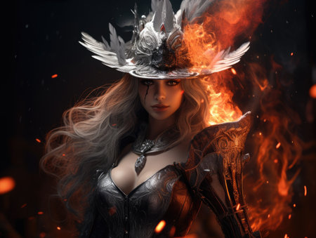 a woman in a garment with flamesの素材