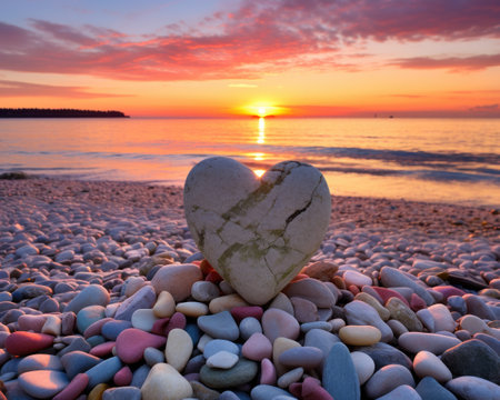 a heart shaped rock on a beachの素材