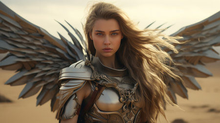 a woman in armor with wingsの素材