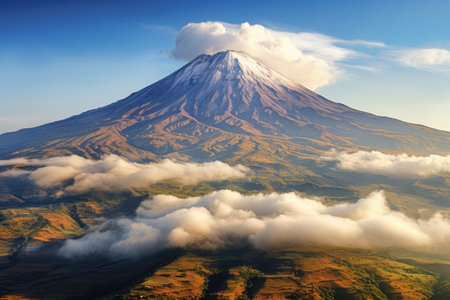 a mountain with clouds above it