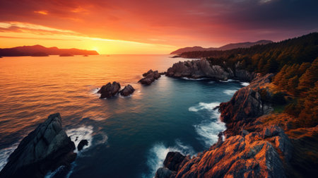 a sunset over a body of waterの素材