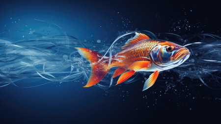 a gold fish swimming in waterの素材