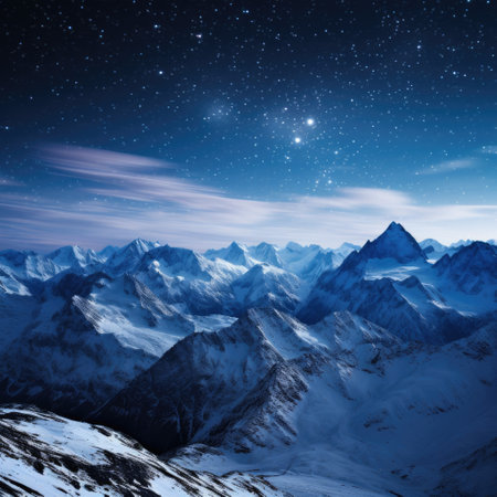 a snowy mountain tops at nightの素材