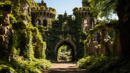 a castle with a gate and archwayの素材