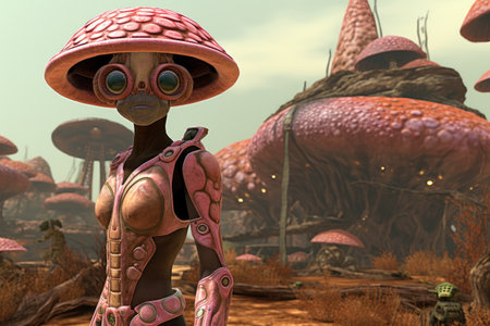 a woman wearing a pink garmentの素材