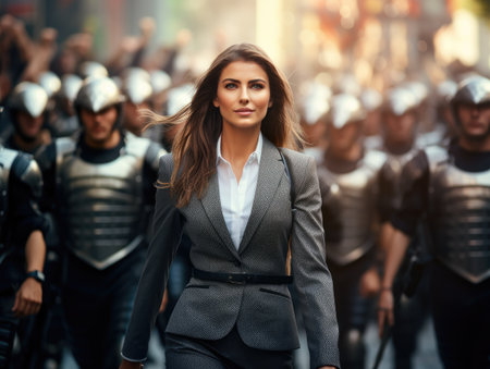 a woman walking in a crowd of peopleの素材