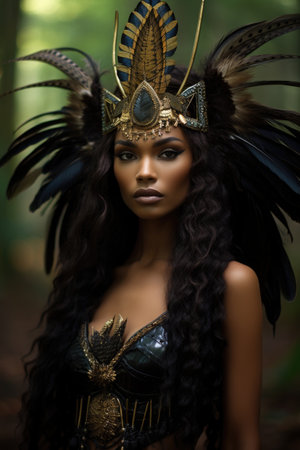 a woman wearing a headdress and a crownの素材