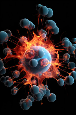 a blue sphere with orange and black lines around itの素材