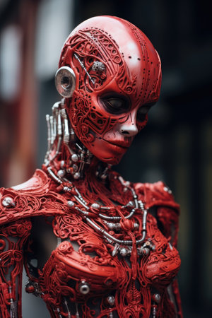 a robot wearing a red garmentの素材