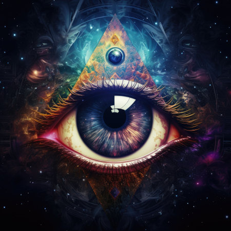 a colorful eye with a triangle in the middleの素材