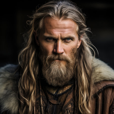 a man with long hair and beardの素材